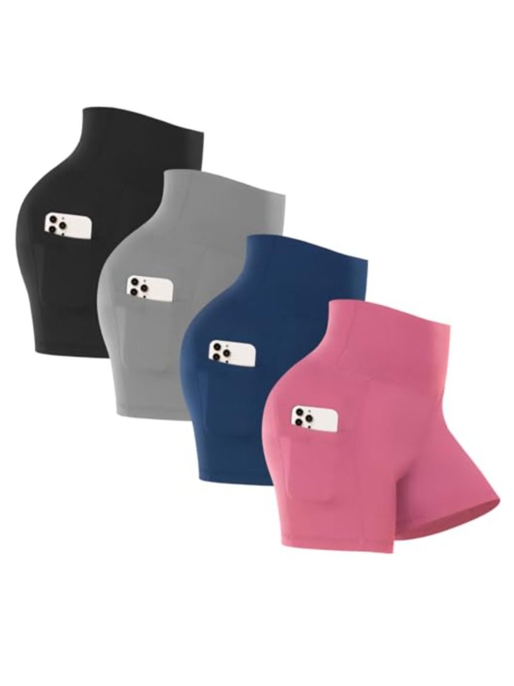 4 Pack High Waisted Biker Shorts with Pockets Tummy Control Workout Yoga Shorts